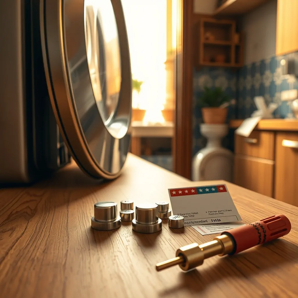 Cocina soleada en Barcelona con máquina de lavar, herramientas y recomendaciones de servicios de reparación de electrodomésticos.